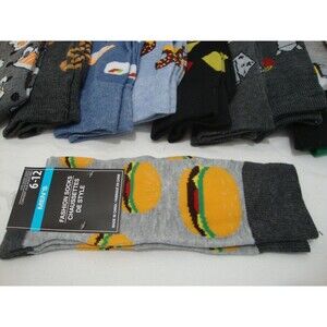HAMBURGER Socks PARTY Picnic Food Meat Fashion Novelty Gray Fits Men Shoe 6-12